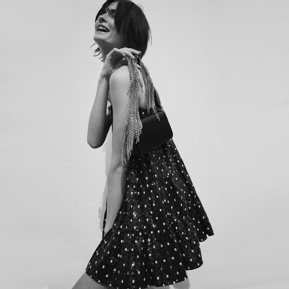 NWT Zara sequin polka dot baby doll mini holiday dress - Picture 2 of 13